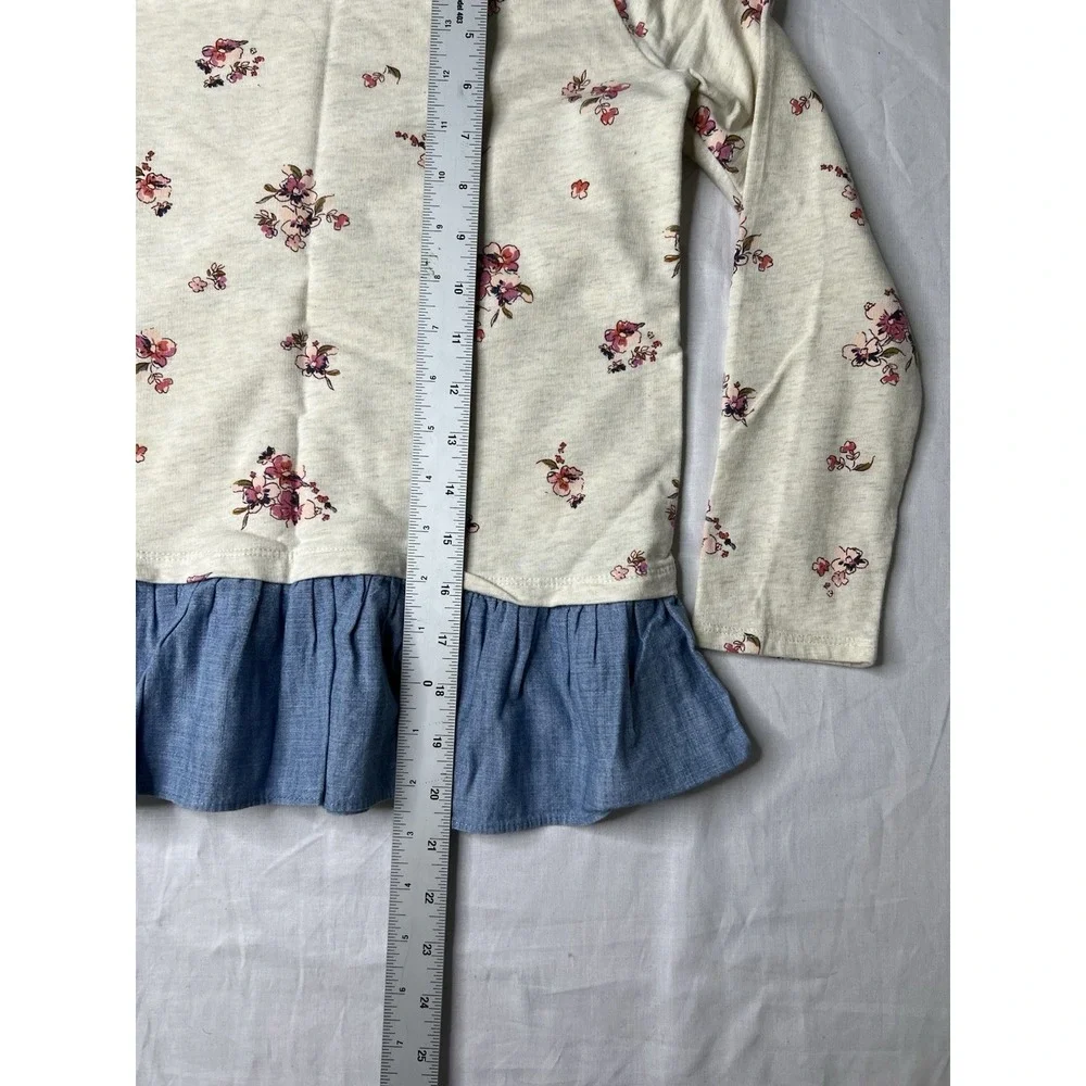 Oshkosh B Gosh Floral Long Sleeve Top with Denim Ruffle, Size‎ 12